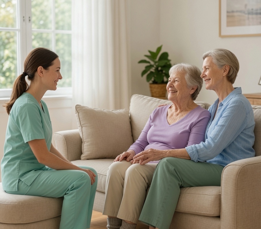 Care worker with clients
